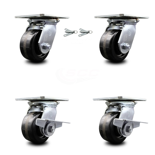 4 Inch Phenolic Swivel Caster Swivel Locks 2 Brakes, 2PK